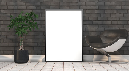 abstract mock up room with picture frame as template - 3D Illustration - 746578198