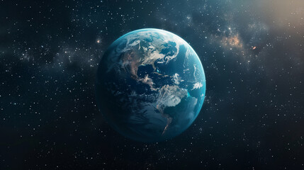 Planet Earth from space. Astronomy and space exploration concept. Image for for Earth or Cosmonautics Day. Aerial view with copy space.  - obrazy, fototapety, plakaty