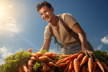 Harvesting carrots, vegetable, agriculture, food and meal. Harvest, plant, nature, leaf, leaves, nourishment and grocery