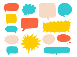 Set of speak bubble text, chatting box, message box outline cartoon. Vector illustration. 