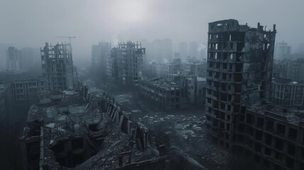 Ruined city buildings after war