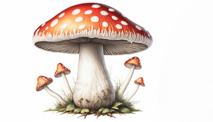 illustrazione di fungo dalla cappella rossa con punti bianchi - obrazy, fototapety, plakaty