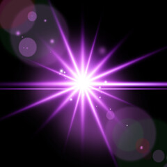 Design template - Star, sun with lens flare. Rays background