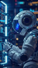 Fototapeta premium Innovative Robotics. Shaping the Future of Technology and Science Fiction. Conceptualizing Futuristic Androids in Blue Tinged Environments