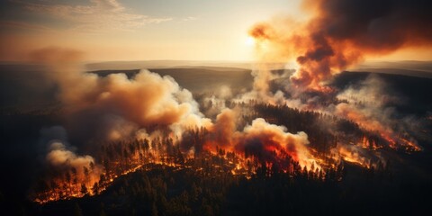 Fototapeta na wymiar Dense Forest Engulfed in Smoke Generative AI