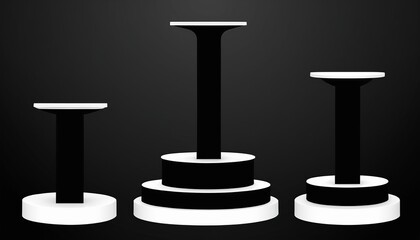 Illustration Set of Podium Stand in Monochrome