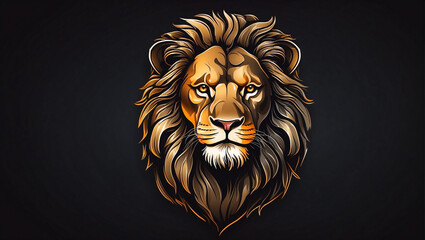 logo with wild lion, icon for business, dark background
