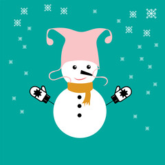 Snowman icon flat style. Vector eps10. Snowman with hat and scarf. Vector illustration. New year concept.