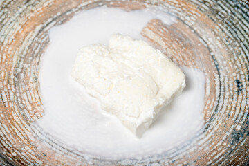 Buffalo cream. Dairy products. Fresh buffalo cream in a plate