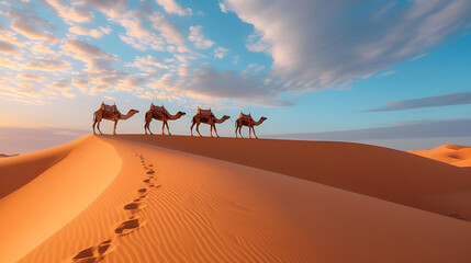 Fototapeta na wymiar camels in the desert, generative Ai