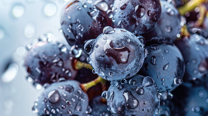 Close-up of black grapes with water drops.