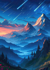 amazing scenery of meteor shower