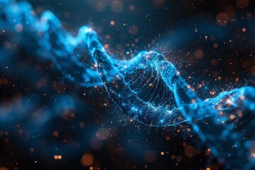 A visually captivating illustration of a DNA strand in a blue hue representing life's building blocks amid a backdrop of ethereal space - obrazy, fototapety, plakaty