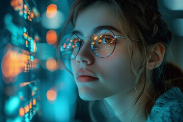 Fototapeta premium An image capturing a side profile of a young girl gazing forward with the surroundings artistically blurred
