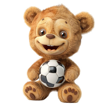 Cute Brown Bear with Soccer Ball