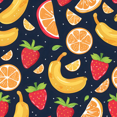 Background vector banana orange and strawberry 