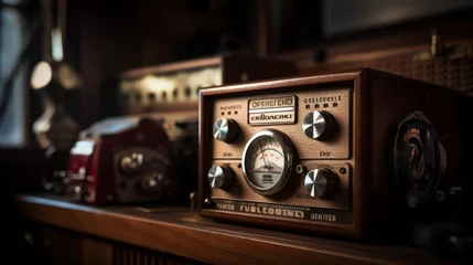 Deurstickers Wooden radio evoking nostalgia © javier