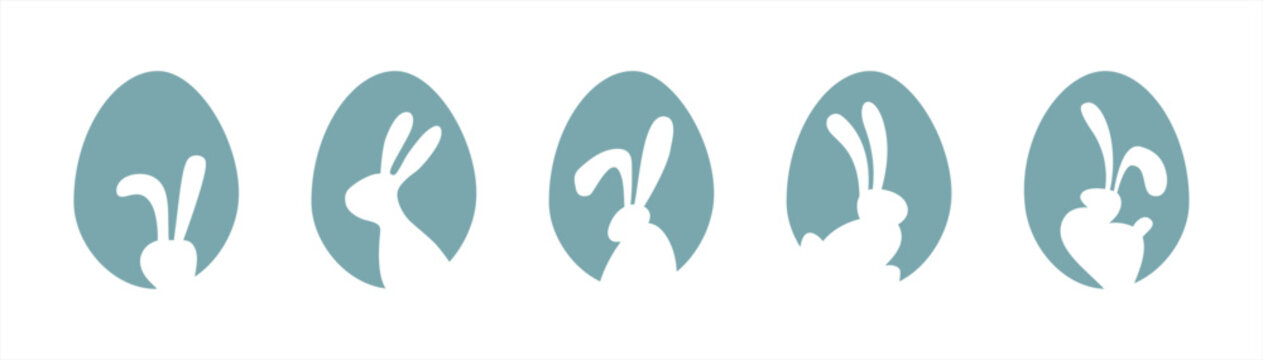 Easter egg hunt. Easter rabbit set. Bunny outline vector illustration. Bunny rabbit cut out on easter egg isolated. Vector 10 eps.