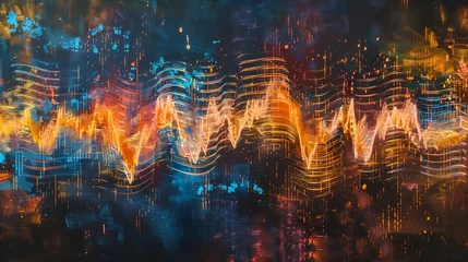 Deurstickers Visual symphony of sound waves, translating musical notes into a spectrum of colors and textures © Patrik