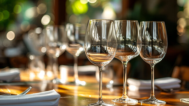empty wine glasses on the table, generative Ai