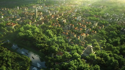 aerial view of city from above. Bird's eye view. Cityscape. Landscape