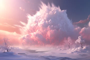 Rolgordijnen a large cloud of smoke in the snow © Alex