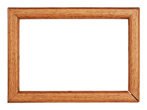 Horizontal classic wooden photo frame with copy space isolated on transparent background. PNG format clip art.