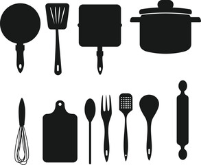Kitchen tools vector silhouette