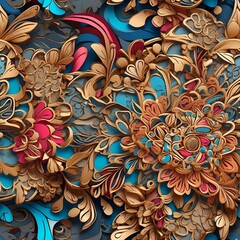 Close-Up of an Intricately Designed Wallpaper With a Seamless Pattern. Generative AI.