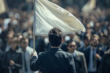 businessman holding a white flag. demo concept image. 
