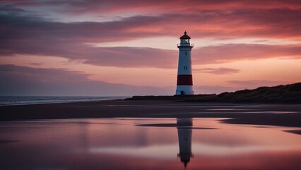 Fototapeta premium lighthouse at sunset Lighthouse at talacre, in the afterglow following a storm at sea 