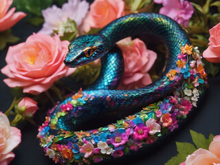 snake in flowers