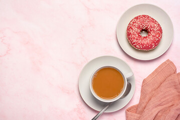 Blank food photography of doughnut, donuts, glazed, tea, coffee, milk, bagel, bakery, baking, pastry, pink, treat, dessert, sprinkles, calories, icing, candy
