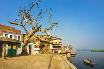 Scenery of the riverbank of Yamuna river at Mathura, Uttar Pradesh, India