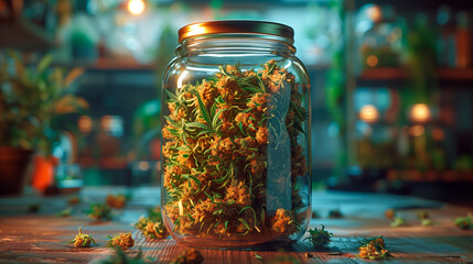 Cannabis buds in a jar