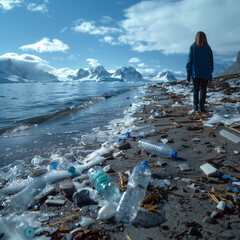 Plastic bottles pollution on Antarctica 