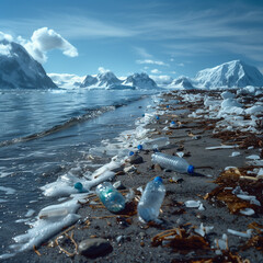 Plastic bottles pollution on Antarctica 