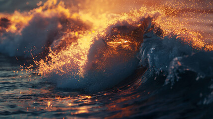 Fire versus water. Battle of the elements, a wave of water covers a strong fire
