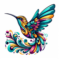 Obraz premium hummingbird vecor style PNG image with abstract line and color