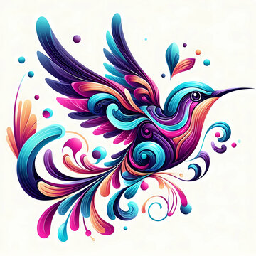 hummingbird vector style PNG image with abstract line and color