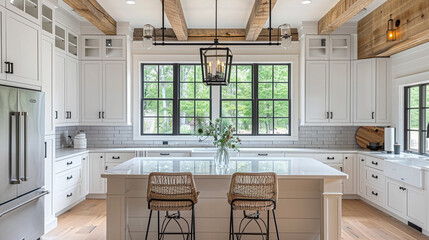interior bright spacious and modern farmhouse style kitchen design