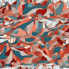 Abstract Painting of Red and Blue Waves Seamlessly Patterned. Generative AI.