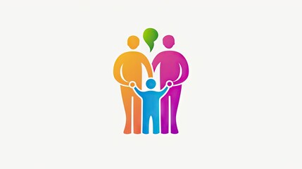 Happy family icon multicolored in simple figures. Two children, dad and mom stand together.  