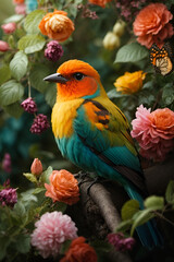 Fototapeta premium Harmonious Haven The Vibrant World of Colorful Birds and Butterflies