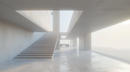 Obraz premium Futuristic Modern Building Interior in White. Perfect for architectural showcases, interior design inspiration, or any project that seeks to convey a sense of futuristic refinement.
