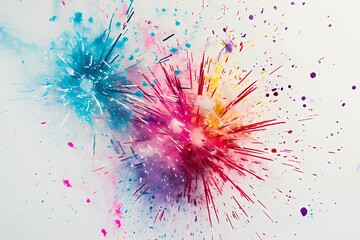 An enchanting composition showcasing a vibrant burst of fireworks against a clean white canvas, evoking a sense of joy and celebration for a birthday event.