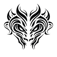 Obraz premium Tribal Style Dragon Head Tattoo, Silhouette Vector Illustration