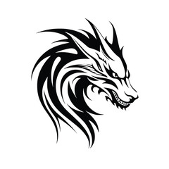 Obraz premium Vector Tattoo Art of a Dragon Head Silhouette in Tribal Style