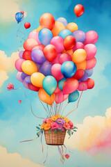 Colored balloons drawn watercolor