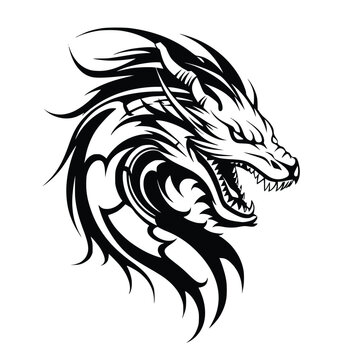 Dragon Head Tribal Tattoo, Vector Silhouette Art